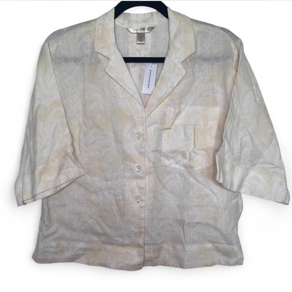 Banana Republic Linen Blouse XS Butter Yellow Floral NWT